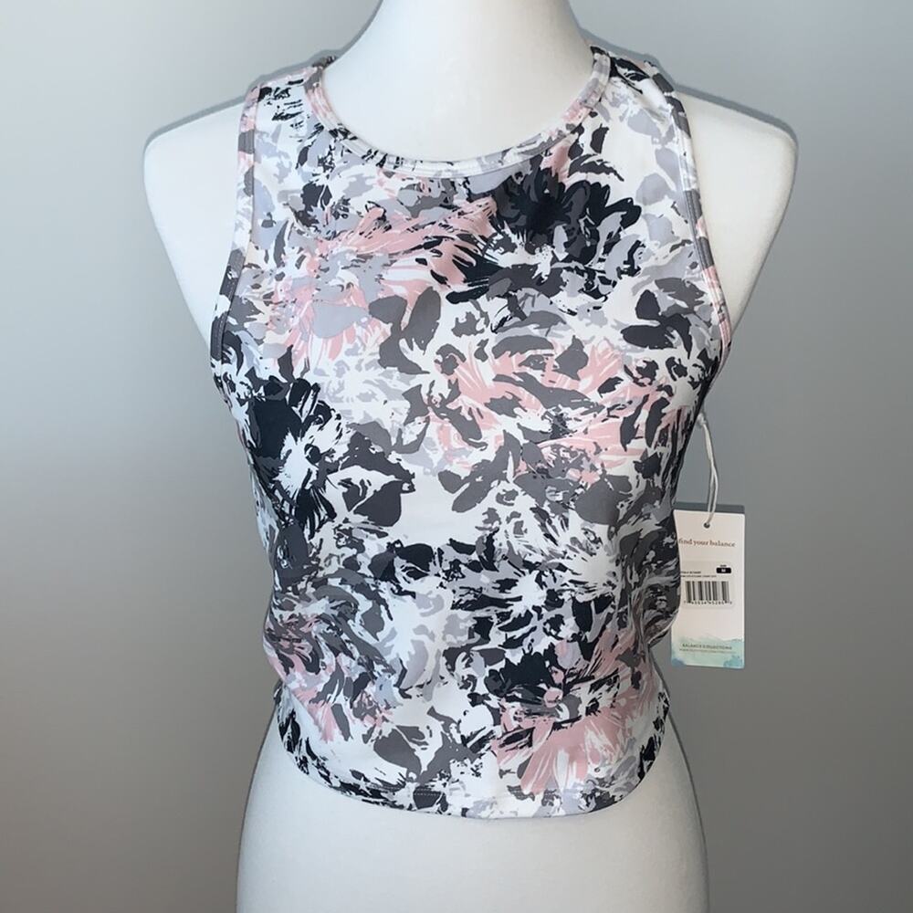 Balance Collection Pink Lotus Floral Stamp Crop Tank Top Sz M - NWT